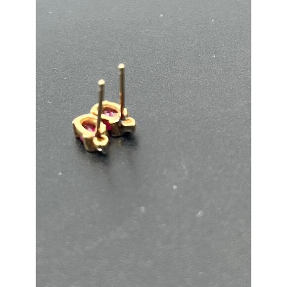 Designer Yellow Gold 14K July Ruby and Diamond Post Back Stud Elegant Earrings - Picture 8 of 11